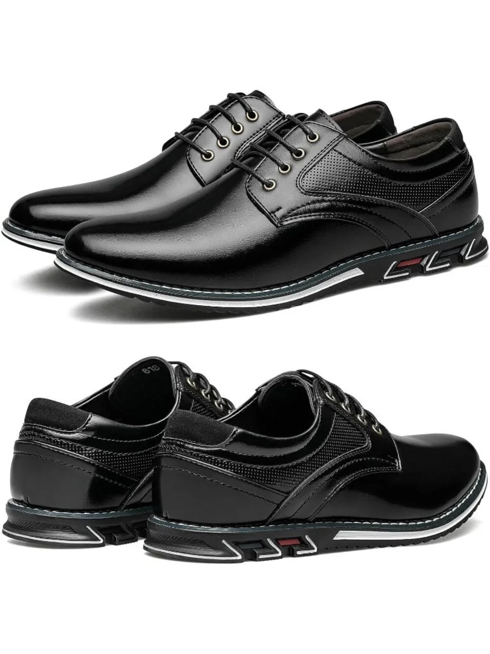 Men's Black Superior Flexural Leather Casual Business Oxford Derby Dress Shoes